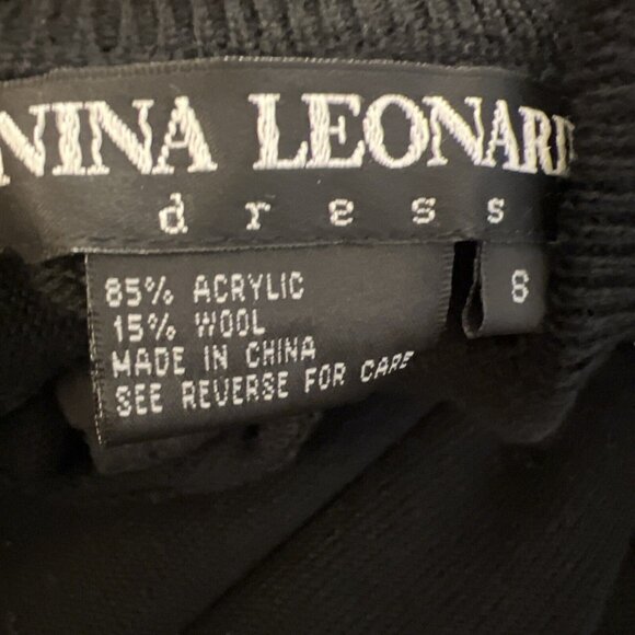 Nina Leonard Crochet Knit Dress Gray Granny Square Long Sleeve Black Wool Blend - Picture 7 of 8